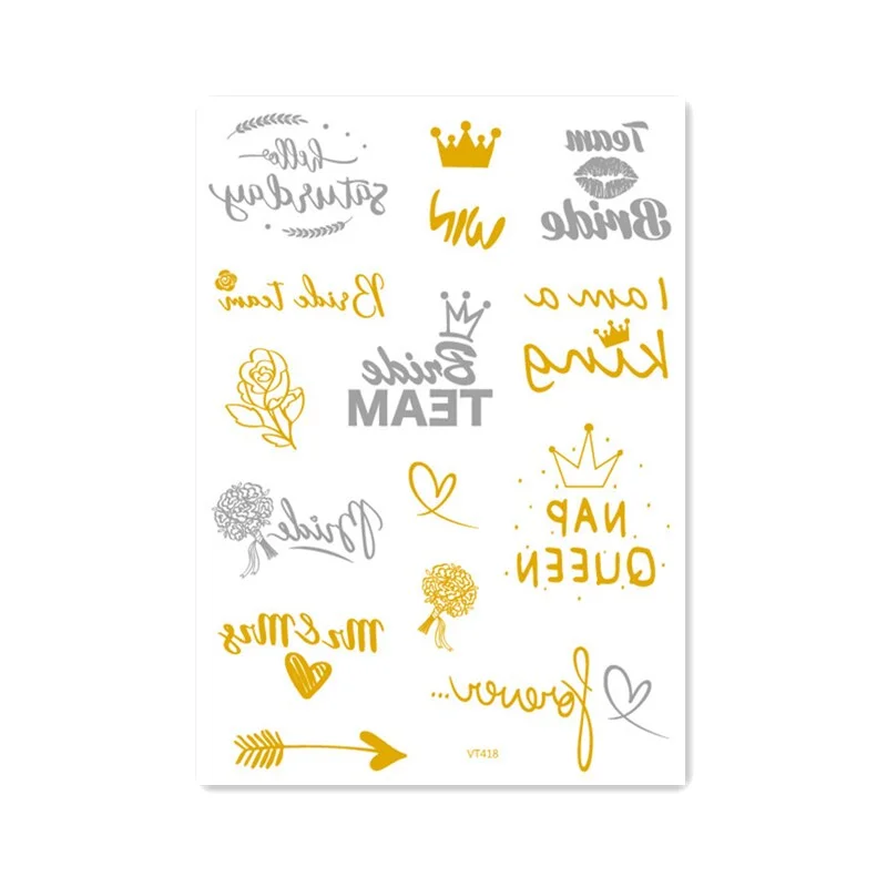 23 Kinds Wedding Party Tattoo Bronzing Glitter Gold Stickers Temporary Body Makeup Waterproof Disposable tatouage temporaire