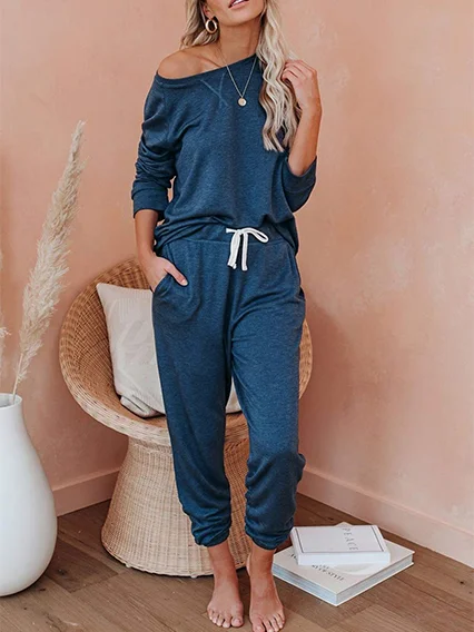 Women's Casual Home Sleeve T-shirt Trousers Suit