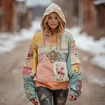 Women's Retro Celtic Knot Triquetra With Floral Art Pattern Hooded Sweatshirt - Image 2