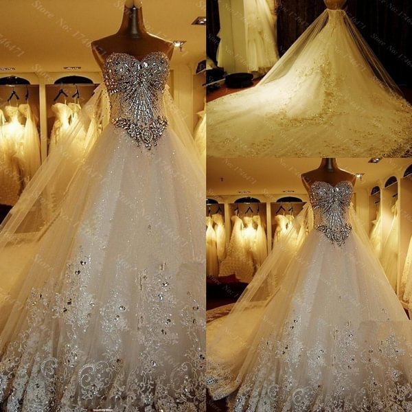 Luxury Royal Train Wedding Dress Vestidos De Novia Heavy Beads Rhinestones Arabia Bridal Gowns Sleeveless Ball Gowns G8 - BlackFridayBuys