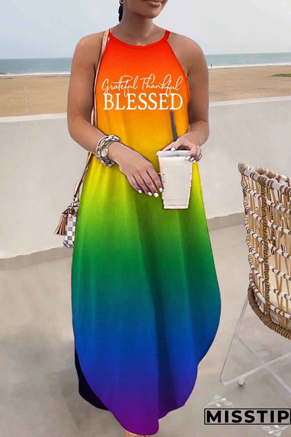 Multi-color Casual Print Basic O Neck Long Dress Dresses