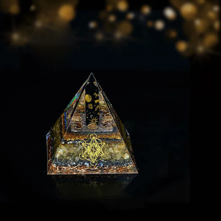 Olivenorma Obsidian Column Metatron's Cube Balance Orgone Pyramid
