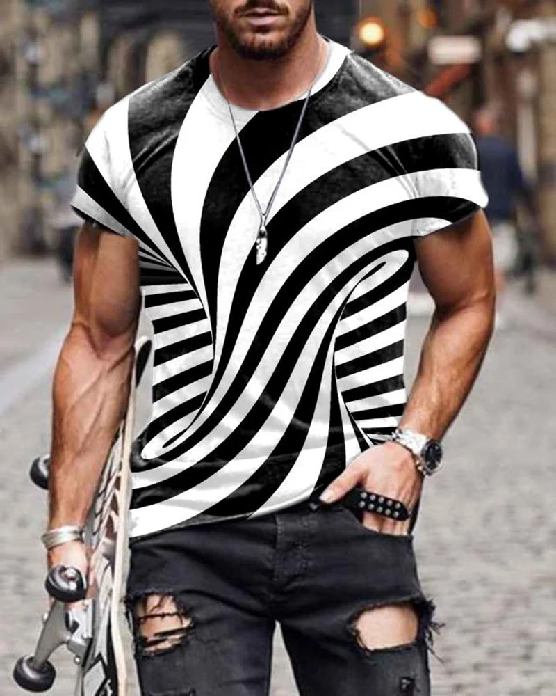 Street Style Three-dimensional Striped Short-sleeved T-shirt