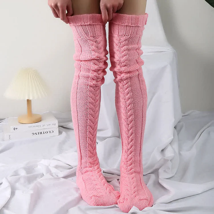 Casual Textured Stockings Over the Knee - Modakawa Modakawa