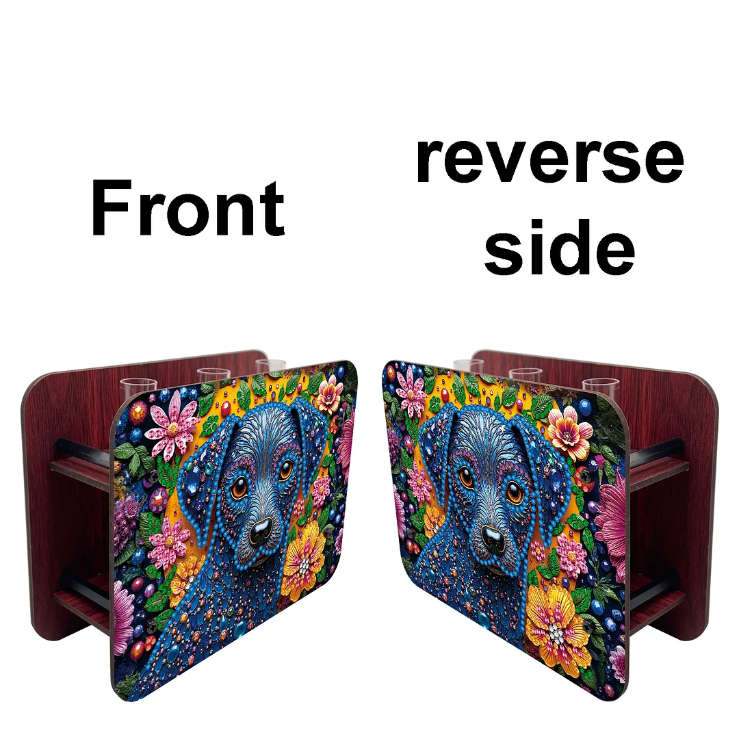 Dog DIY Flower Vase Wooden Double Sided Desktop Diamond Art Kit for Home Decor