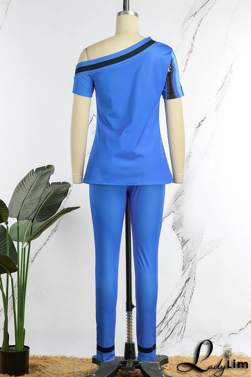 Red Casual Print Patchwork Slit Asymmetrical Oblique Collar Short Sleeve Two Pieces