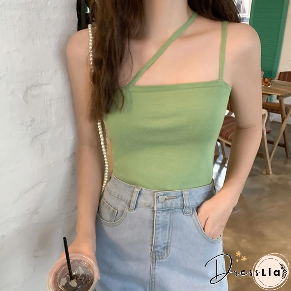 Summer Camisole Women's Double Strap Tank Vest Tops Skinny Elastic Orange Crop Tanks Summer Bottom Green Camis Top Vest Femme
