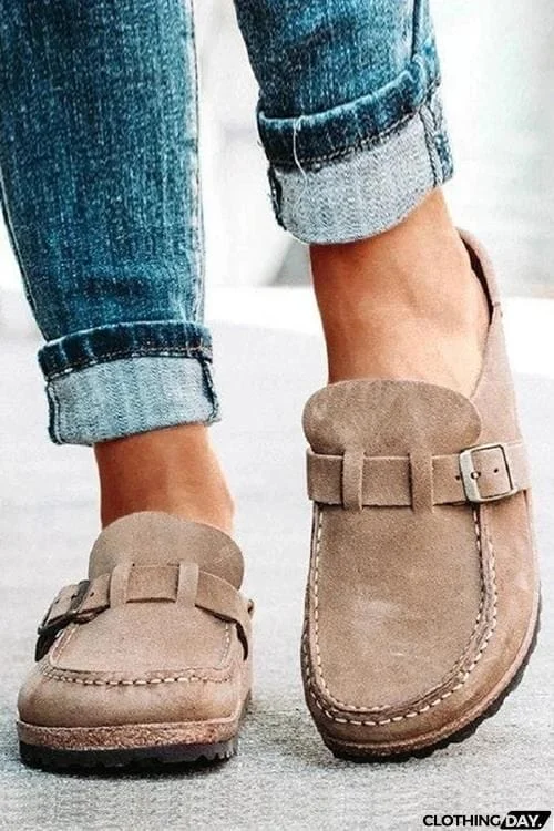 Closed Toe Slip On Slingbacks Nubuck Flat Sandals