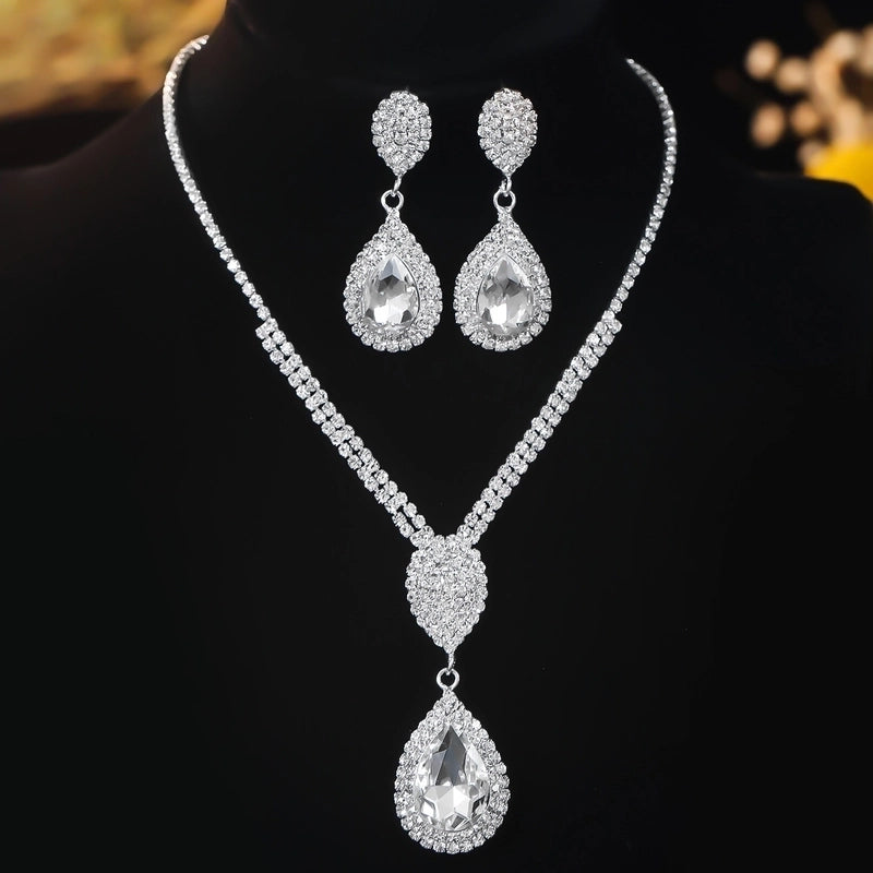 Rhinestone Copper Water Droplets Jewelry Set