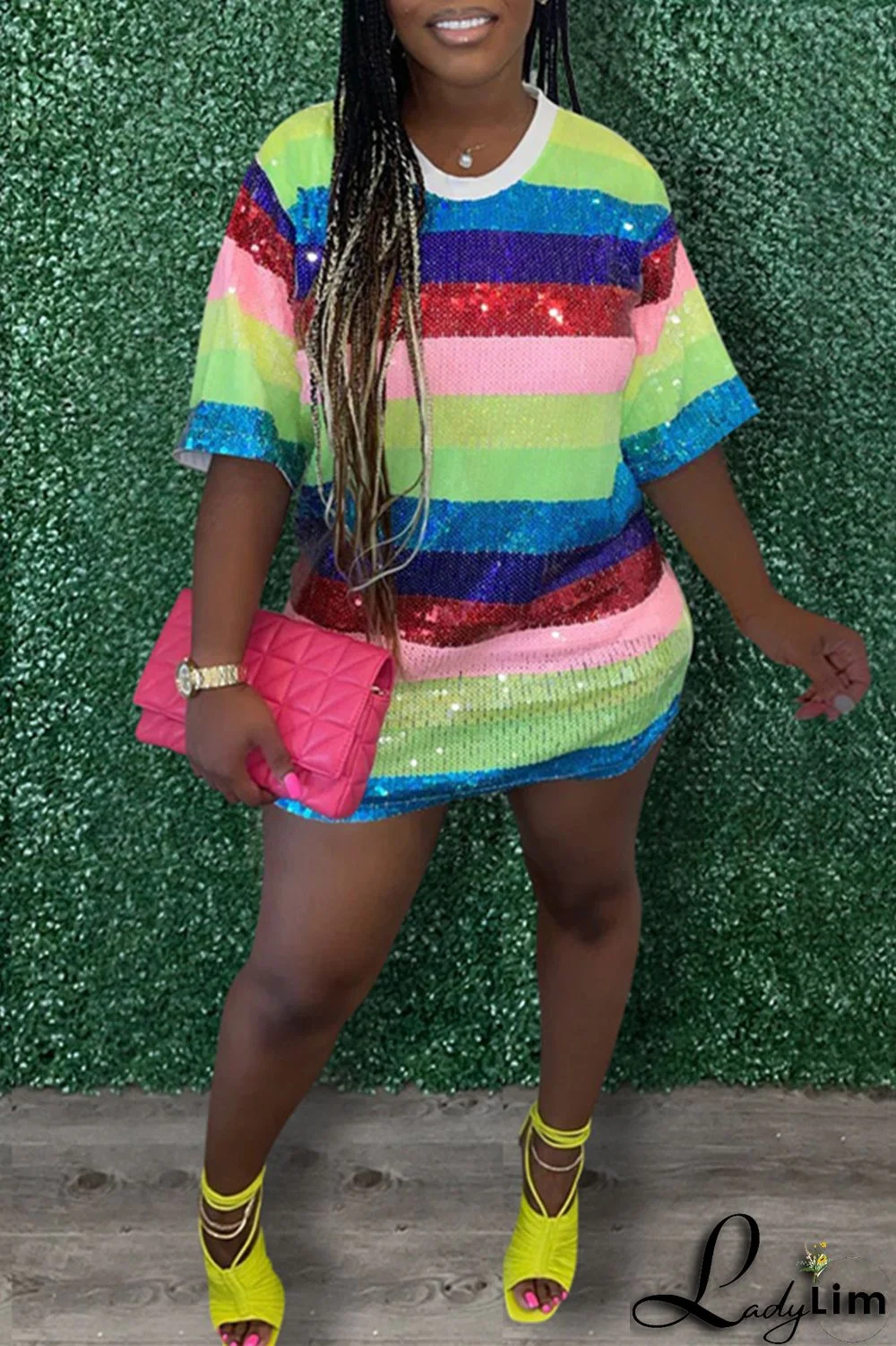 Stripe Fashion Casual Patchwork Sequins O Neck A Line Dresses