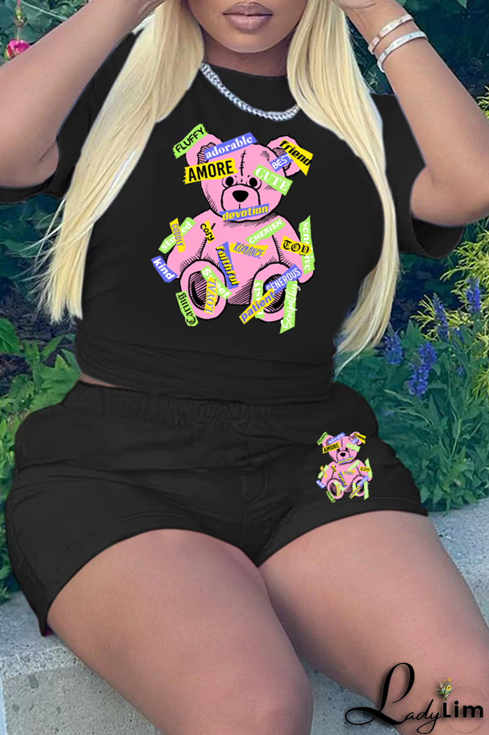 Rose Red Casual Print Patchwork O Neck Short Sleeve Two Pieces