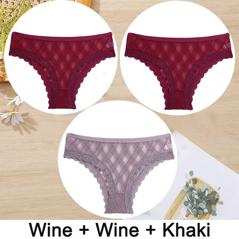 3PCS/Set Women Panties Sexy Underwear Lace Panties Lingerie Female Floral Lace Briefs Perspective Finetoo Design Ladies Pantys