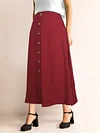 Viscose A-line Skirt with Fake Buttons and Pockets - Elegant Solid Color Regular Length Skirt for Spring, Summer, and Fall - Perfect for Womens Everyday Wear