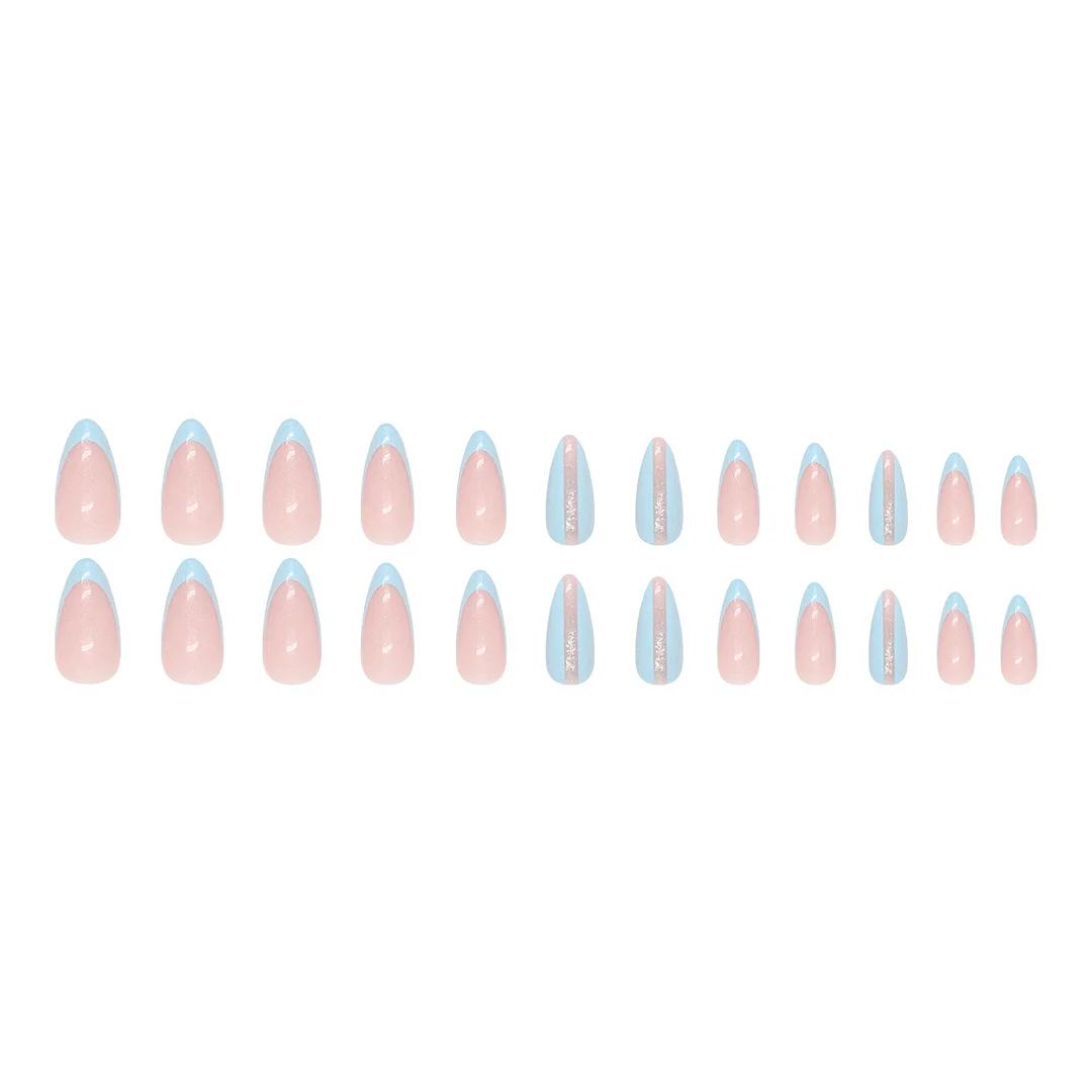 Churchf Churchf Fresh Almond Nail Light Blue Simple Nail Light Luxury Ins Wind Fake Nail Fashion Wear Armor