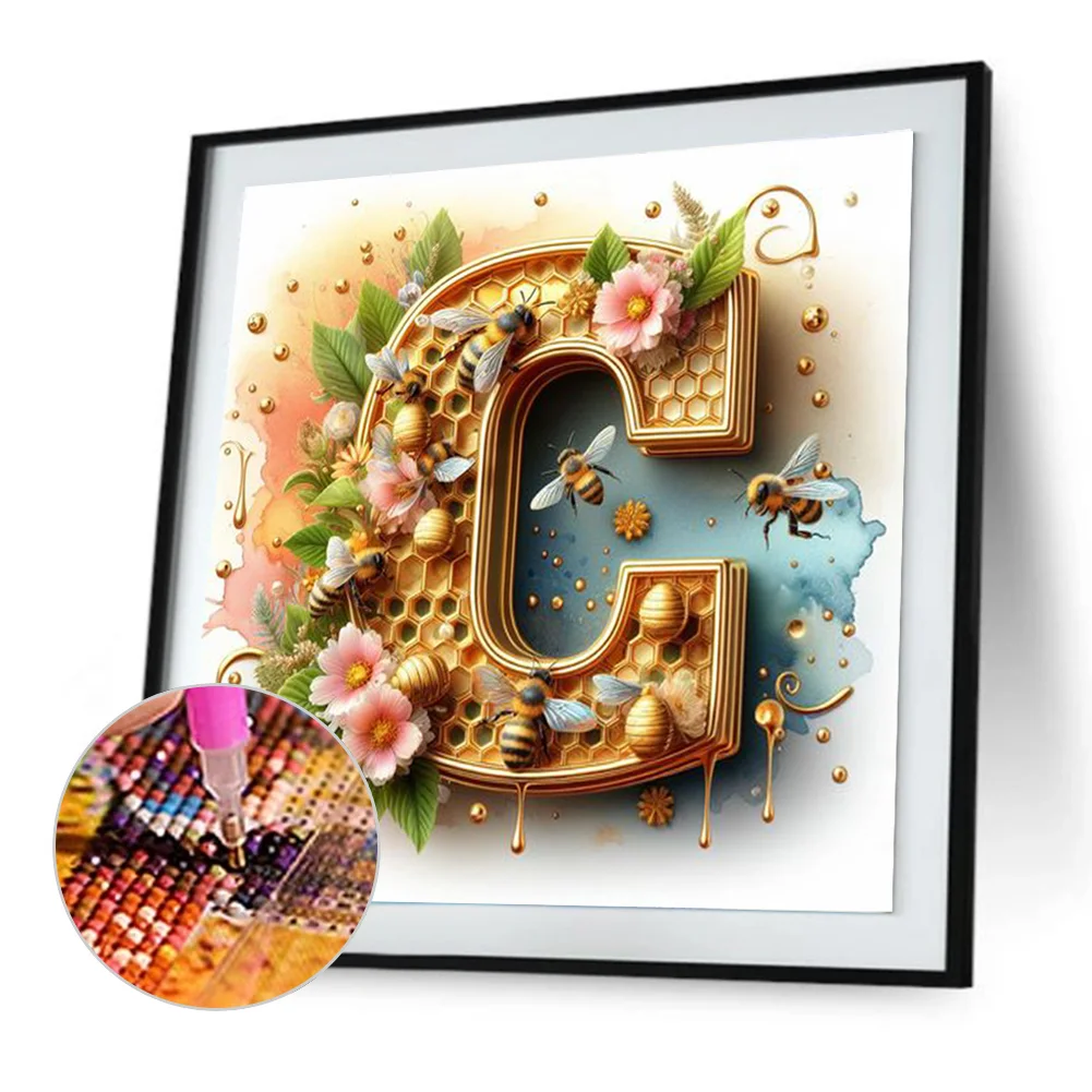 Full Round Diamond Painting 30*30cm - Bee Letter C