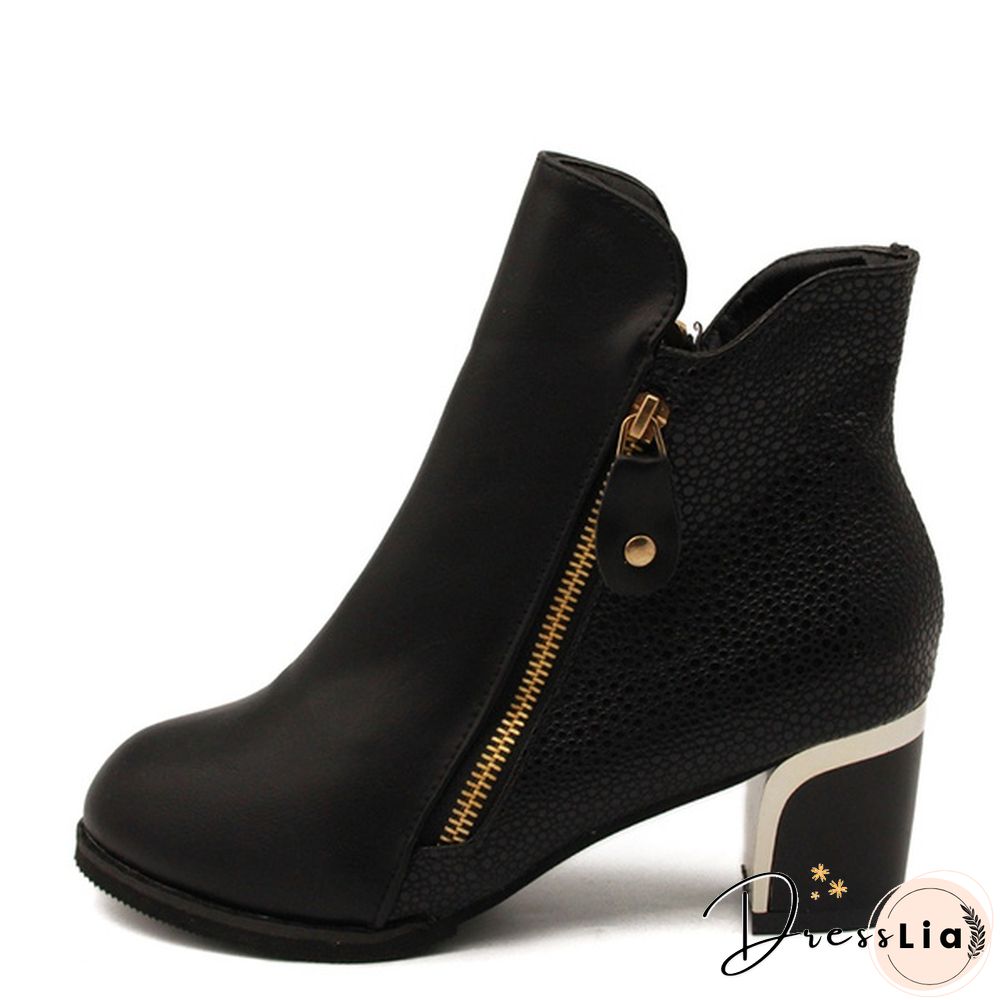 Autumn Winter Women  Martin Boots Female High Heel Thick with Side Zipper Large Size Ladies Boots