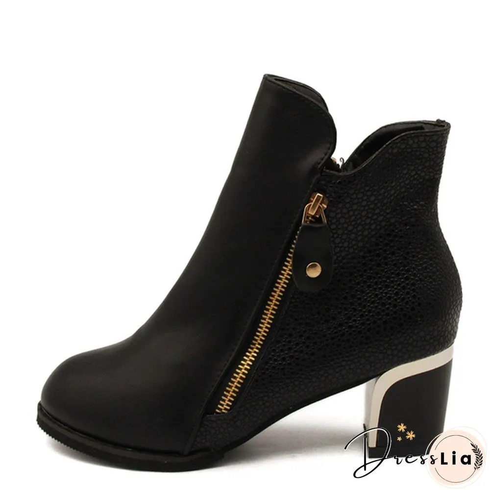 Autumn Winter Women  Martin Boots Female High Heel Thick with Side Zipper Large Size Ladies Boots