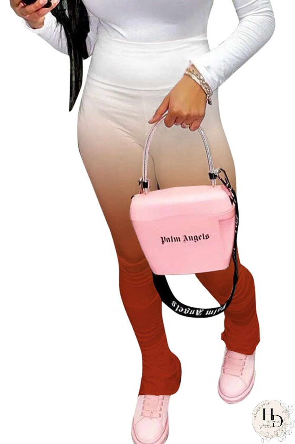 purple Black Orange Yellow purple Elastic Fly High Gradient Boot Cut Pants Bottoms