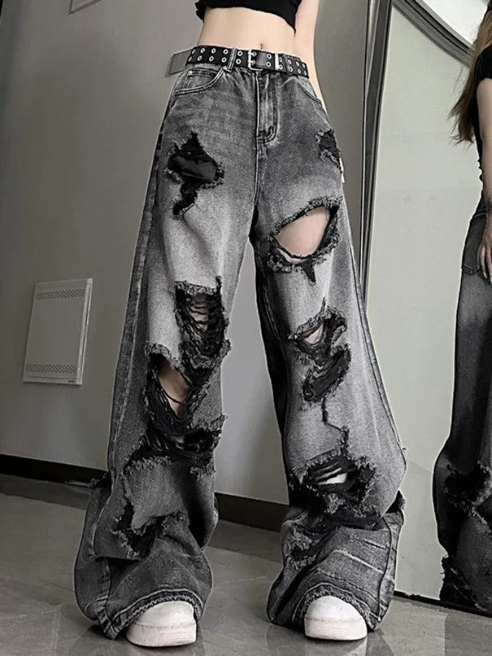 Brownm Washed Black Ripped Boyfriend Jeans