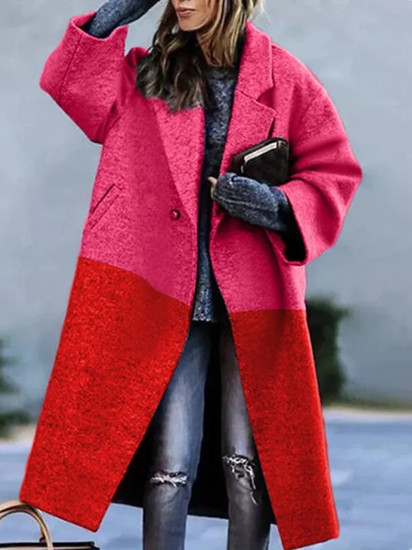 Long Sleeve Lapel Jacket Printed Wool Long Coat