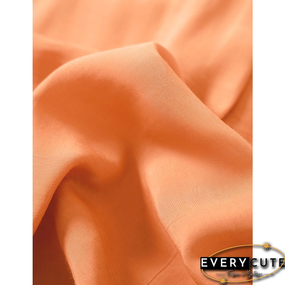 Orange Lapel Button Short Sleeve Pocket Shirt