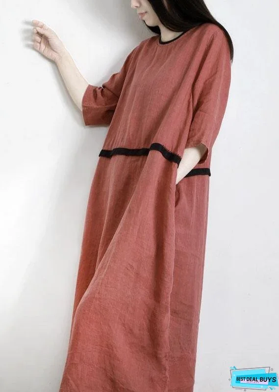 Modern Purple Pockets Linen Summer Maxi Dress