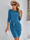 Fashion Round Neck Long Sleeve Solid Color Dress