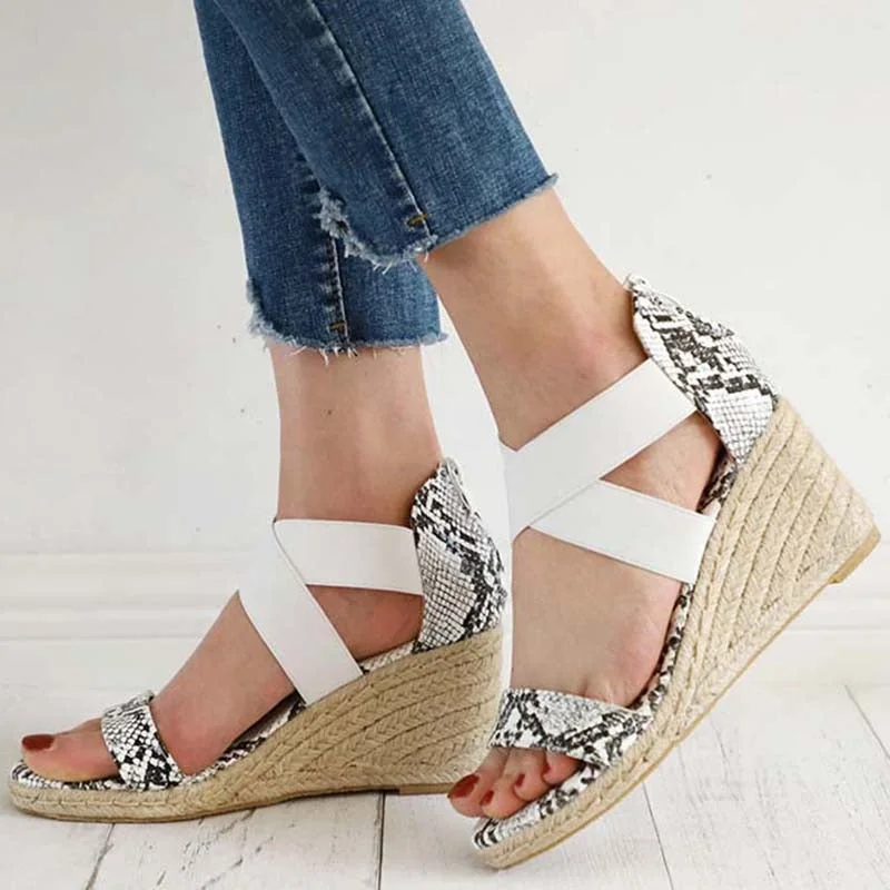 Summer Sandals Women Wedges Elastic Band Peep Toe Woman Shoes Cross Light Platform Hemp Bottom Ladies Female Sandals Shoes