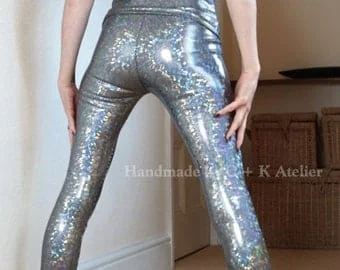 pornhint Pornhint C + K Holographic Wetlook Leggings, trousers, pants, very glossy and stretchy, silver, handmade, new