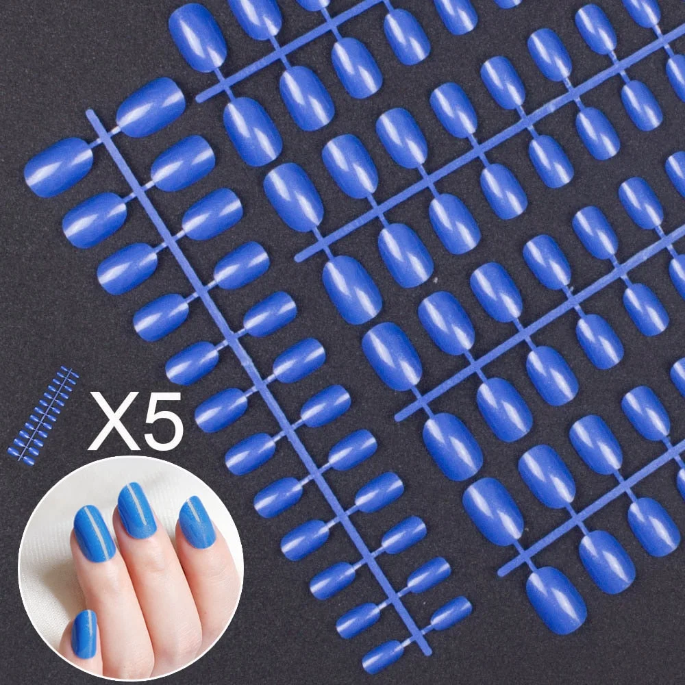 5 Sets Of 24 Pieces Per Unit Round Colored False Nails Tips Full Cover 10 Size Fake Nails For DIY Acrylic Press On Nail Tips-Nail Inspo