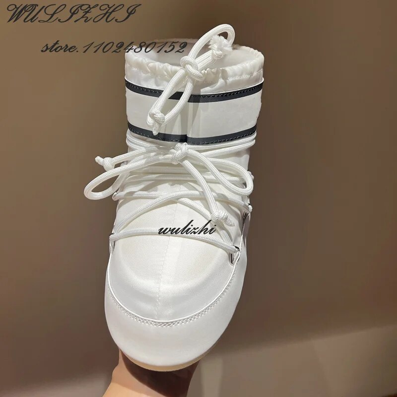 VCSHOES Red Canvas Plus Velvet Thick Snow Boots Women Short Black White Booties Plush Cotton Flats Warm Boots Ski Shoes