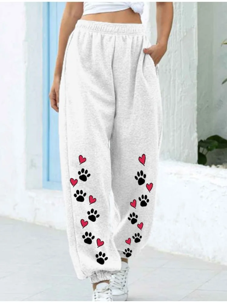 Puppy Footprint Heart Print Loose Sweatpants