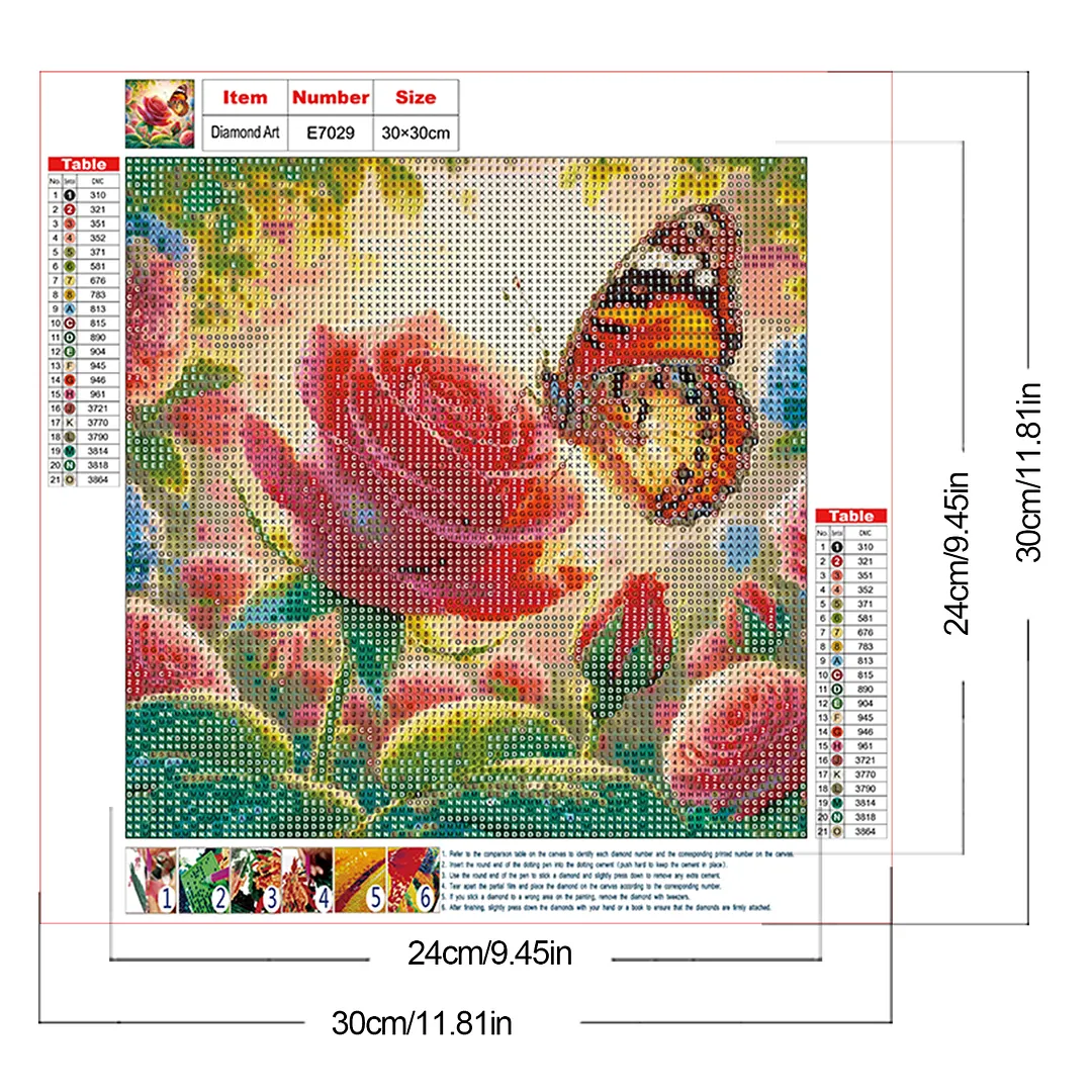 Diamond Painting - Full Round Drill - Rose & Butterfly(Canvas|30*30cm)