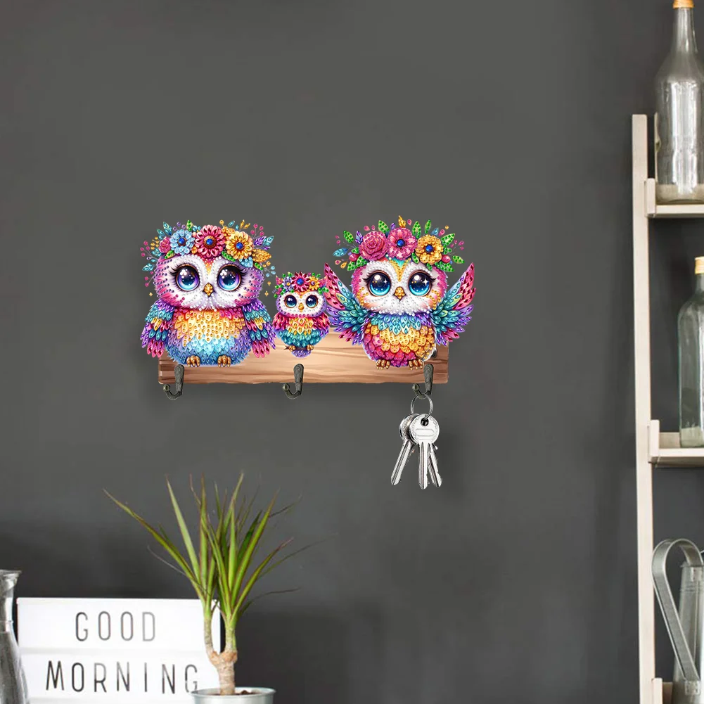 DIY Owls Wooden Diamond Painting Hanging Hooks for Beginners Adults(29*15cm)