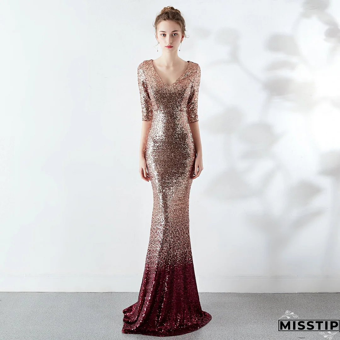 Women Sequin Formal Party Elegant Mermaid Skirt Maxi Evening Dress