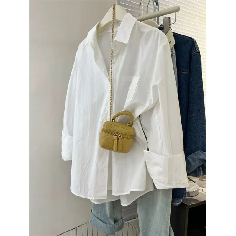 Brownm Brownm Blue Shirt Coat Women Spring And Autumn Loose Design Small Casual Folding Long-Sleeved Top