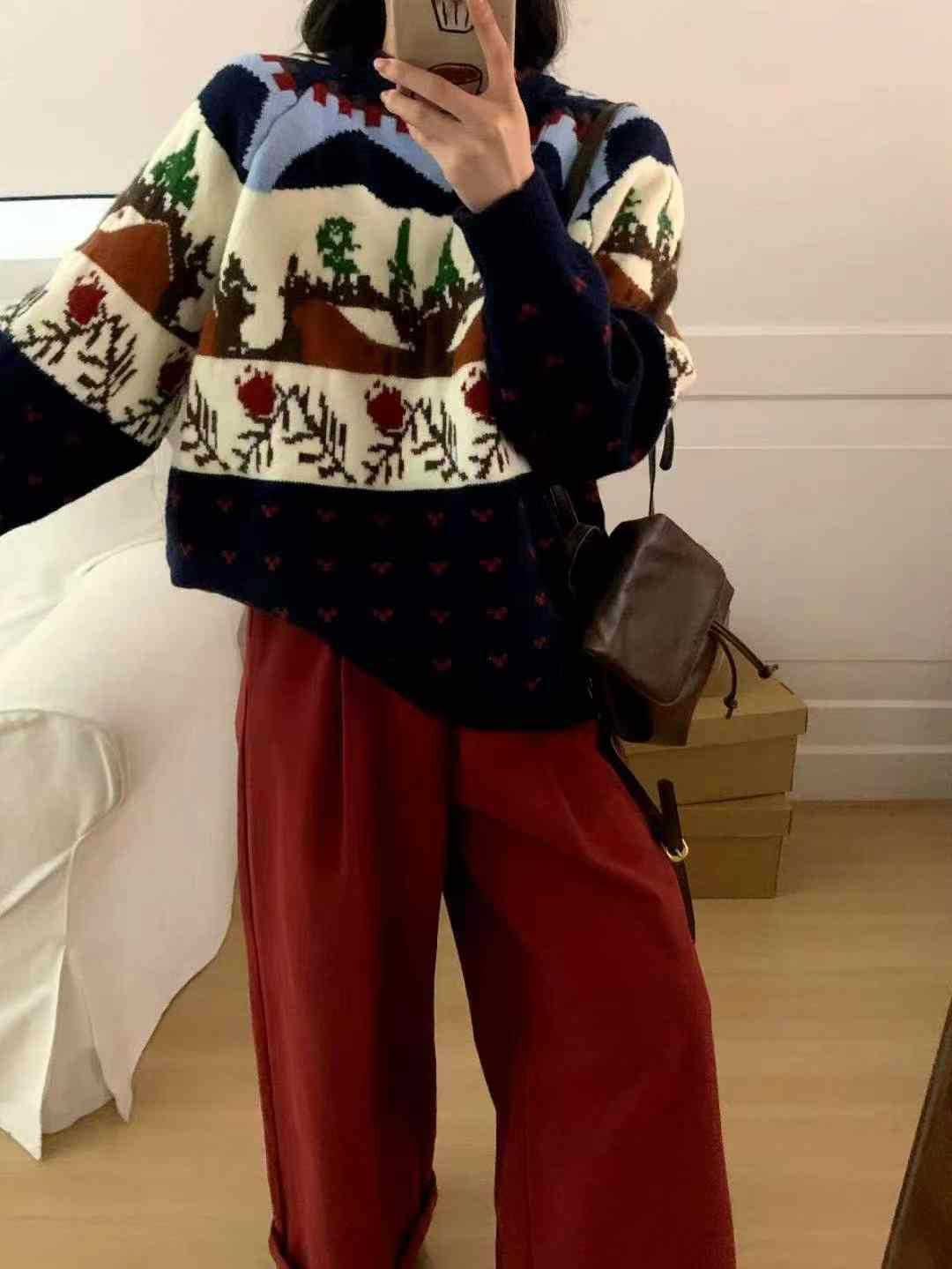 Chicfifth Sweater Women Winter Long Sleeve High Quality Autumn Vintage Top Knitted Cardigan