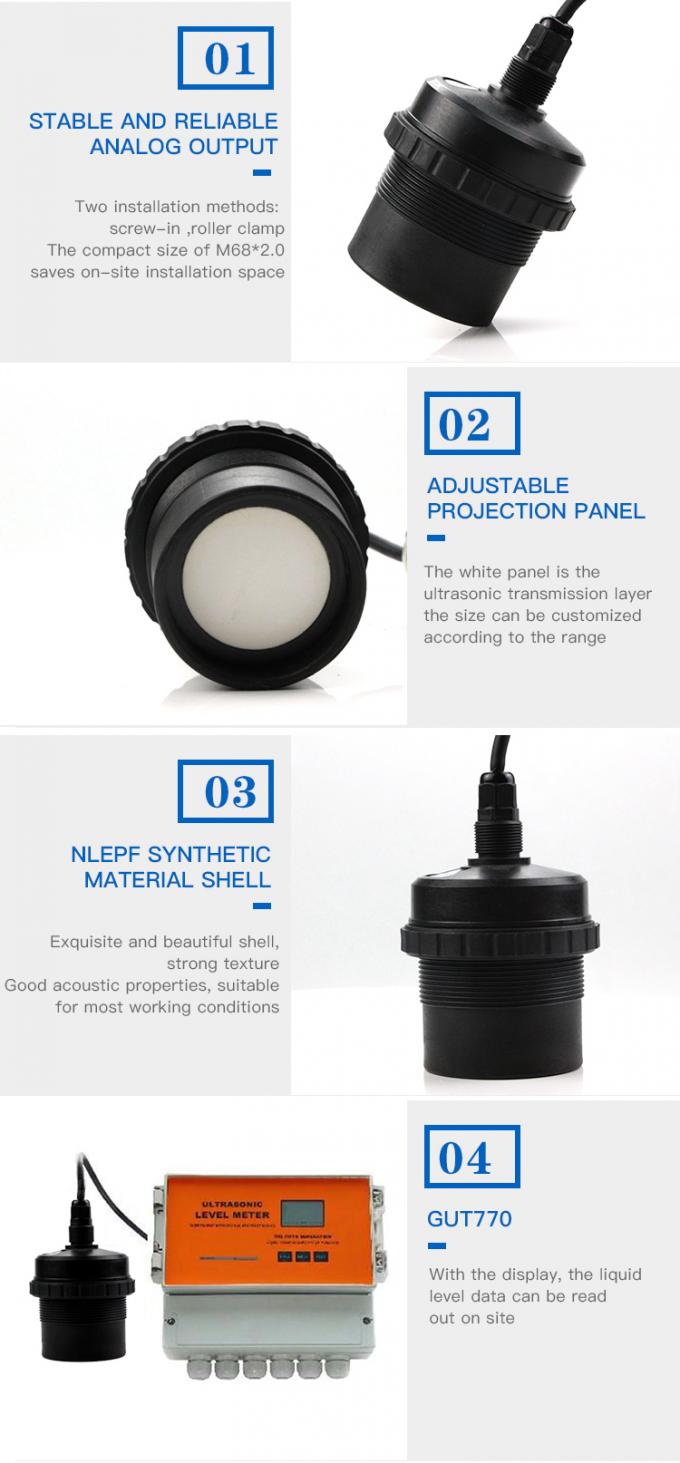 IP65 Waterproof Ultrasonic Level Transmitter 15M 500mm Blind Area 0