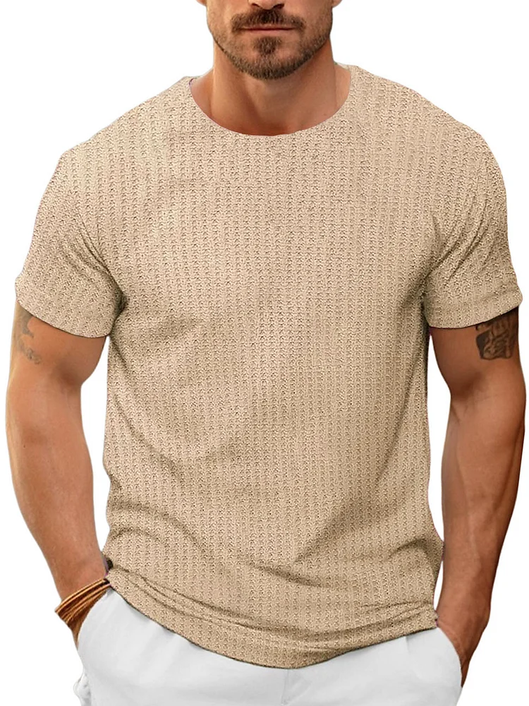 Fashionable Waffle Fabric Round Neck Short-sleeved Bottoming T-shirt