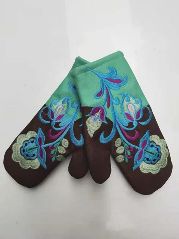 Casual Keep Warm Floral Embroidered Mittens