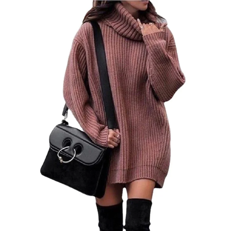 Wongn Wongn And Winter New Women's High Collar Medium Long Knit Jumper Long Sleeve Dress Sweater Women's Clothing