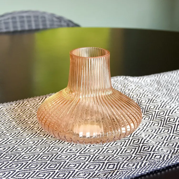 Small Ridged Amber Bottle Vase