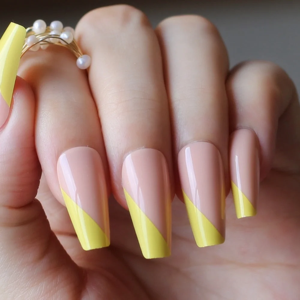 Gel Exquisite French Coffin Baby nude Acrylic nails salon 24pcs Baby pink Fake nails ballet UV glossy reuseull wholesale droship-Nail Inspo