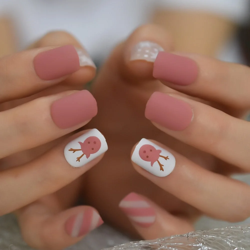 Dear Fingernails Simple Design Square Lovely Nails Short Art Nails Tips Supplies For Professionals Snowly Winter Christmas EchiQ-Nail Inspo