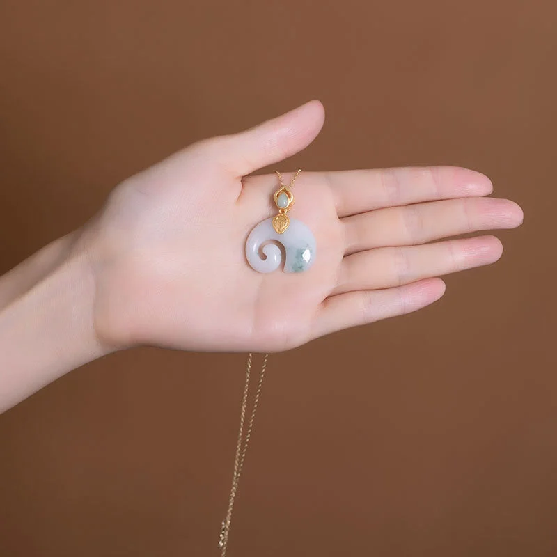 925 Sterling Silver Jade Elephant Abundance Necklace Pendant