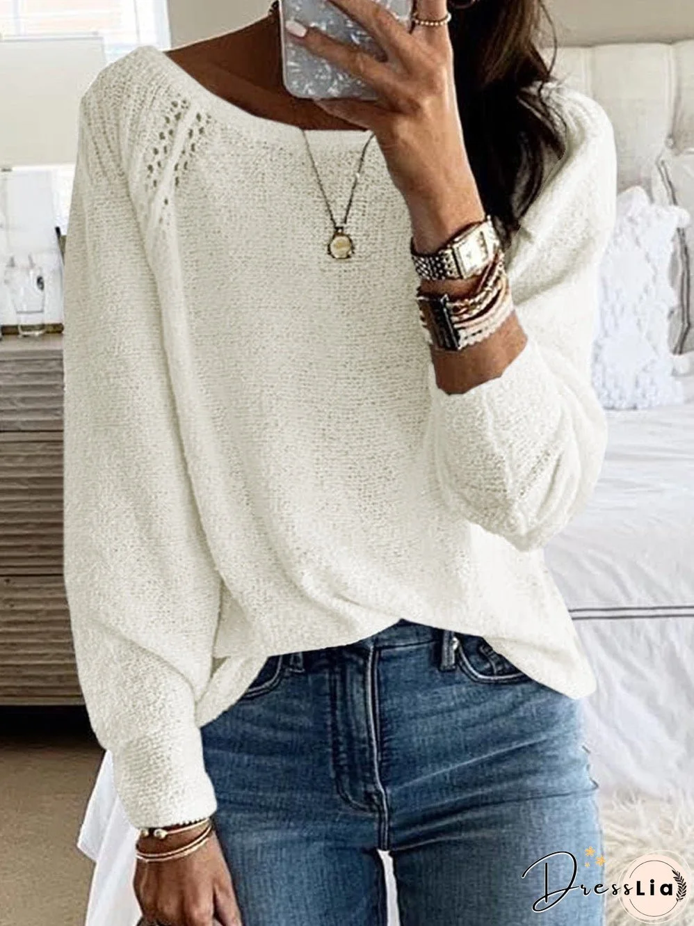 Cozy Brown Shoulder Cutout Sweater with Long Sleeves