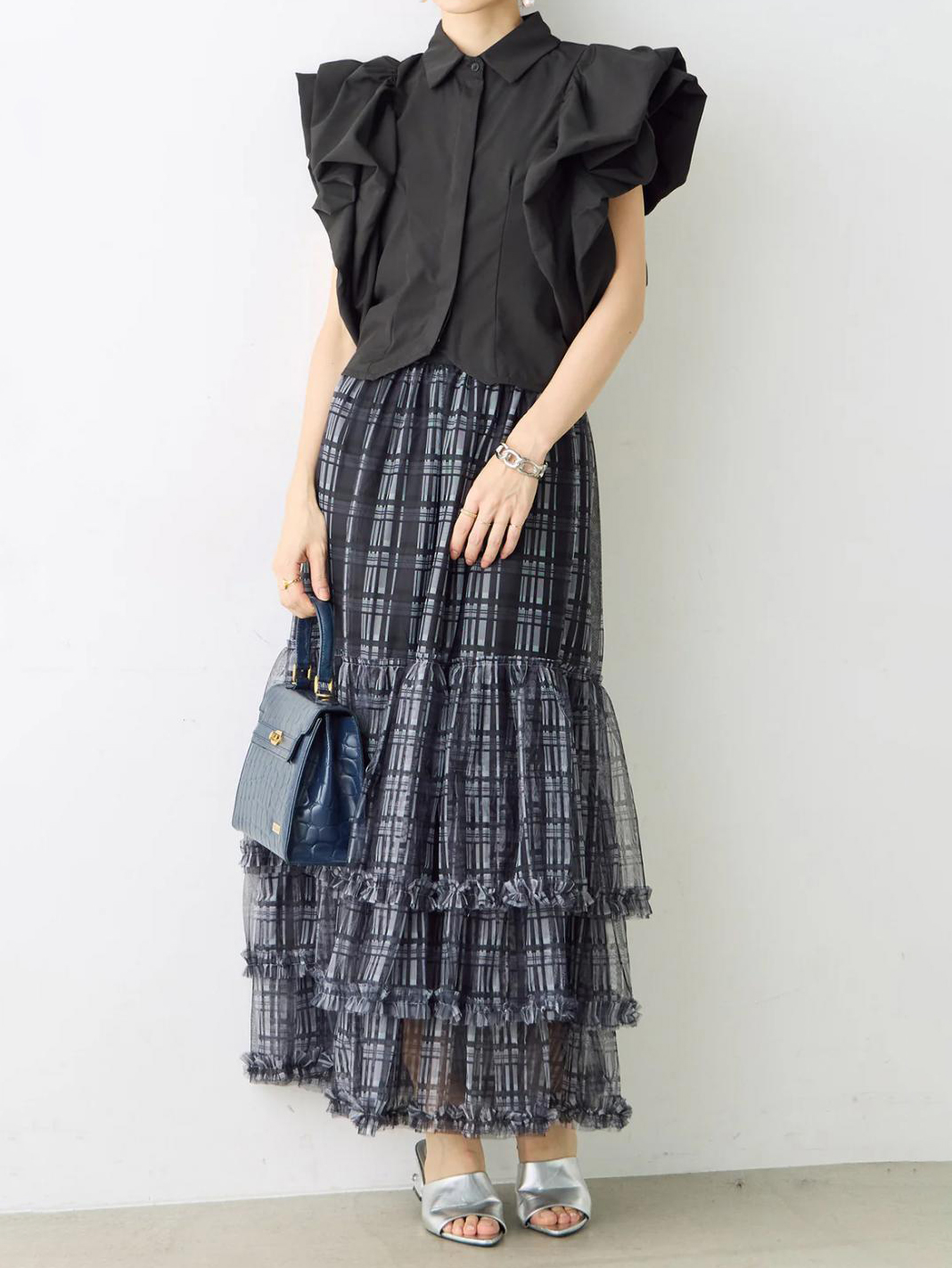 Plaid Pattern Multiple Layers Frayed Edge Skirt