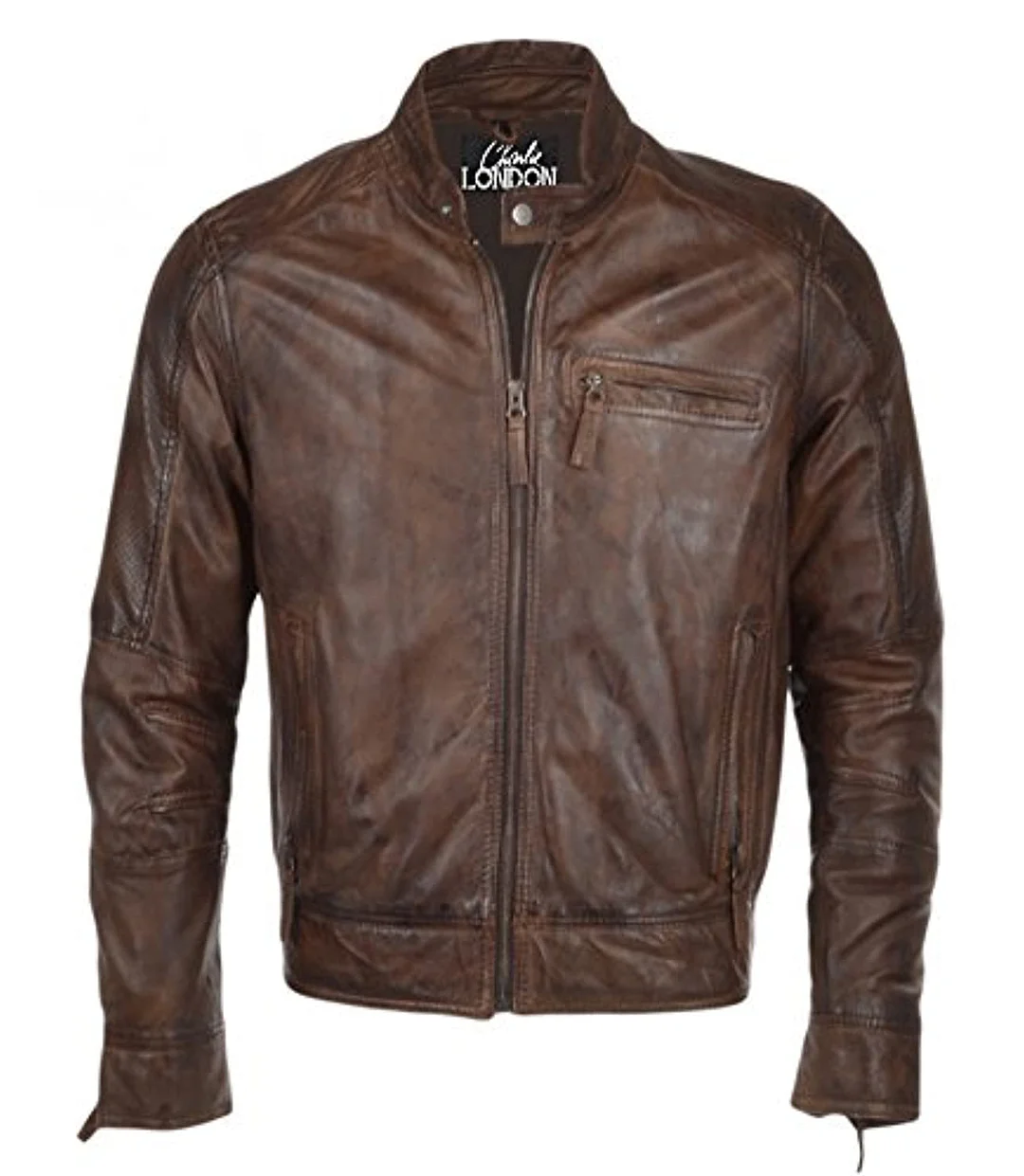 Mens Ashwood Biker Style Vintage Brown Leather Jacket