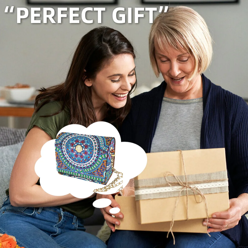 DIY Mandala Diamond Art Wooden Coin Pouch with Chain 5D Diamond Painting Purse