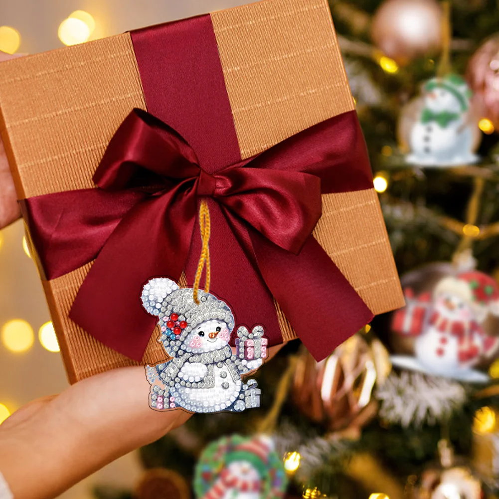 5D DIY 8Pcs Christmas Snowman Diamond Painting Christmas Tree Pendant for Xmas Tree 